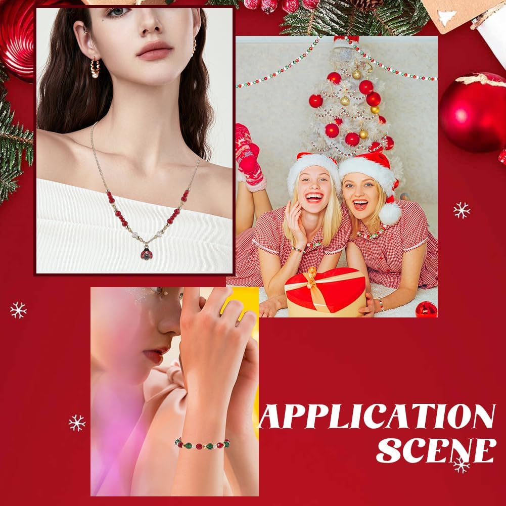 SUNNYCLUE 1 Box About 1050PCS Glass Christmas Beads Red and Green Beads Crystal Cute Xmas Round Loose Spacer Beads Bulk for Jewelry Making Bracelet Kits Women Adults Christmas Party Decor - Image 5