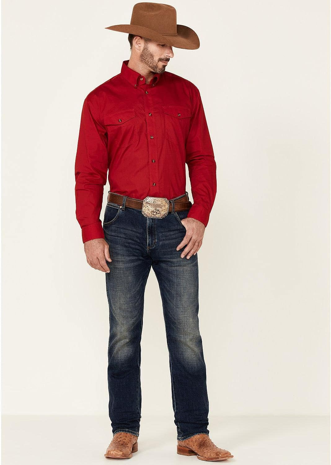 RED SOLID LONG SLEEVE WESTERN BUTTON SHIRT BY ROPER APPAREL & FOOTWEAR