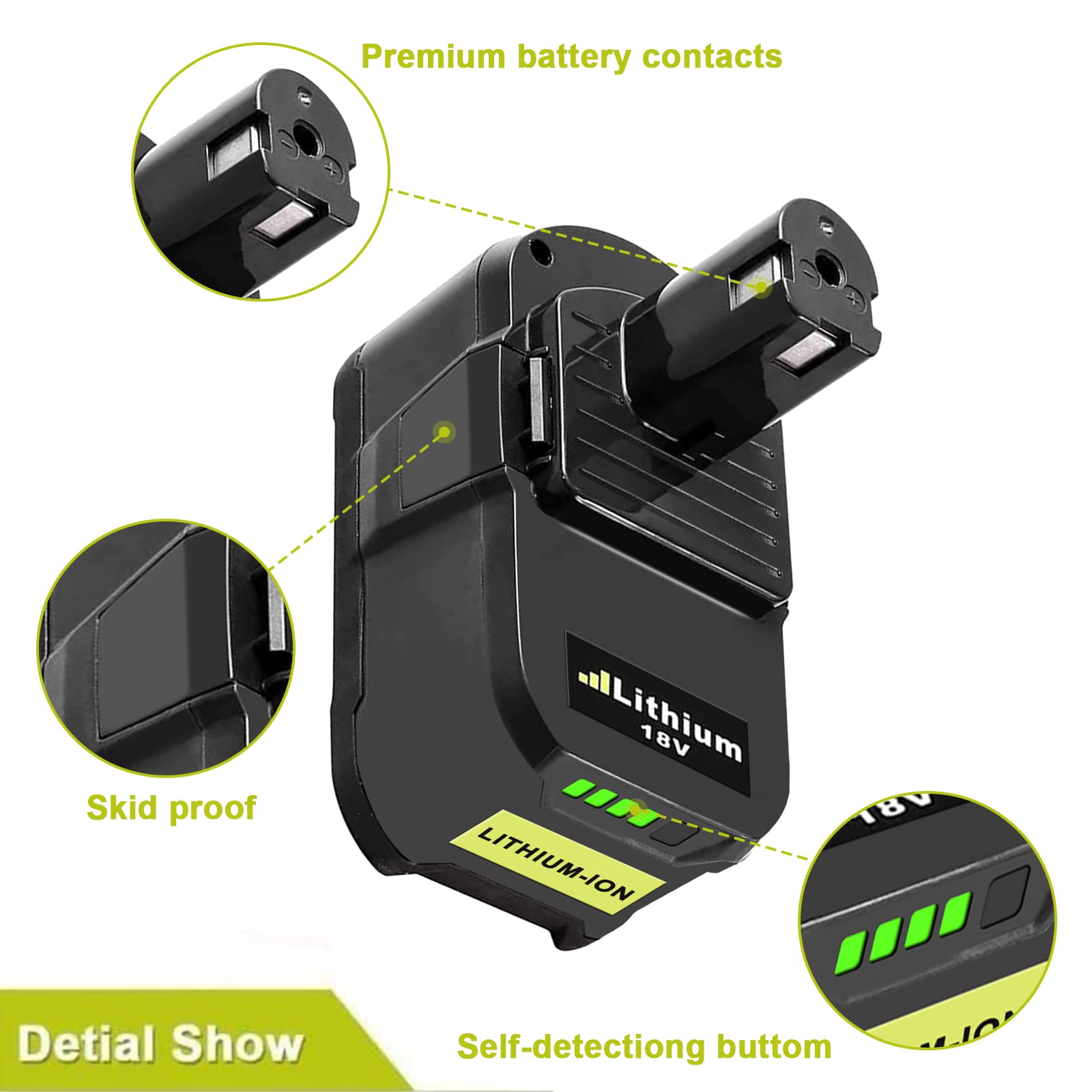 2X 18V 5.0Ah de reemplazo para ryobi Batería 18v RB18L50 RB18L40 RB18L25 RB18L15 RB18L13 P108 P107 P122 P104 P105 P102 P103Con LED indicador