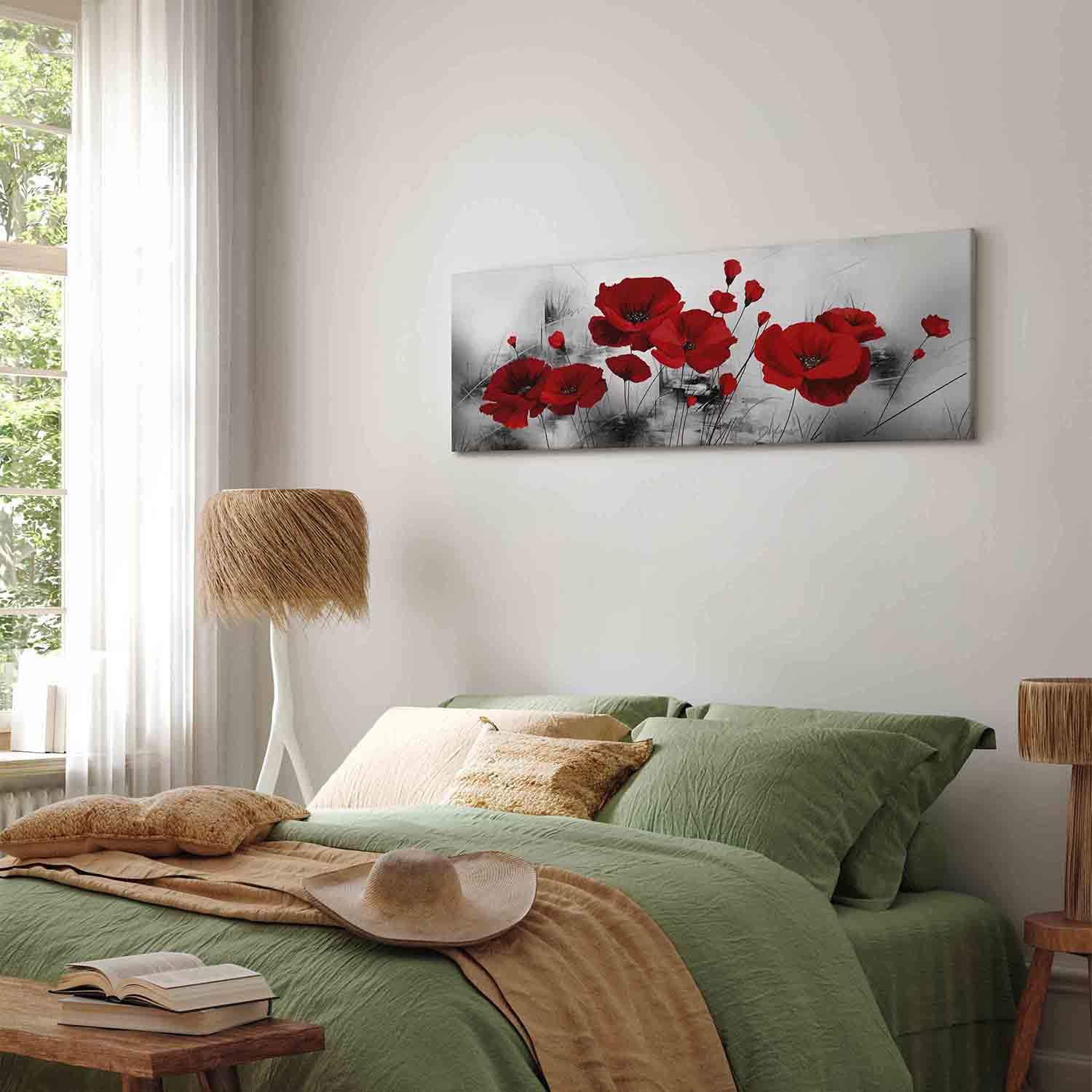 B&D XXL - Quadro Moderno per Soggiorno Grandi, Fiori Papavero, 135x45 cm | Chiodi Inclusi, 1 Pezzo, Stampa su Tela, Decorazione da Parete, Resistenti Allo Sbiadimento, Produzione Europea