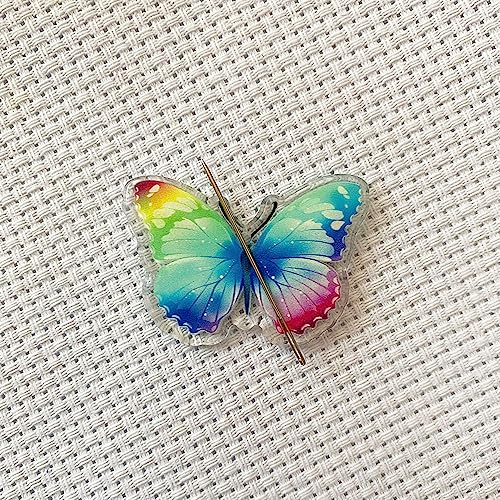 Image of DPXWCCH Butterfly Needle Minders for Cross Stitch Set of 2 Magnetic Needle Holder Rainbow Black Color Magnet Needle Keeper Embroidery Needlework Accessories