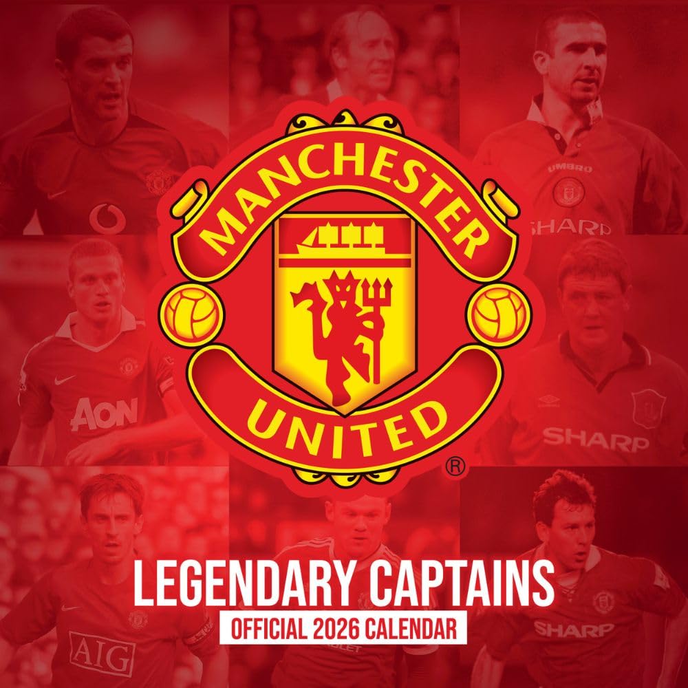 2026 CALENDAR MANCHESTER UNITED FC LEGENDS MONTH TO VIEW SQUARE WALL CALENDAR OFFICIAL PRODUCT