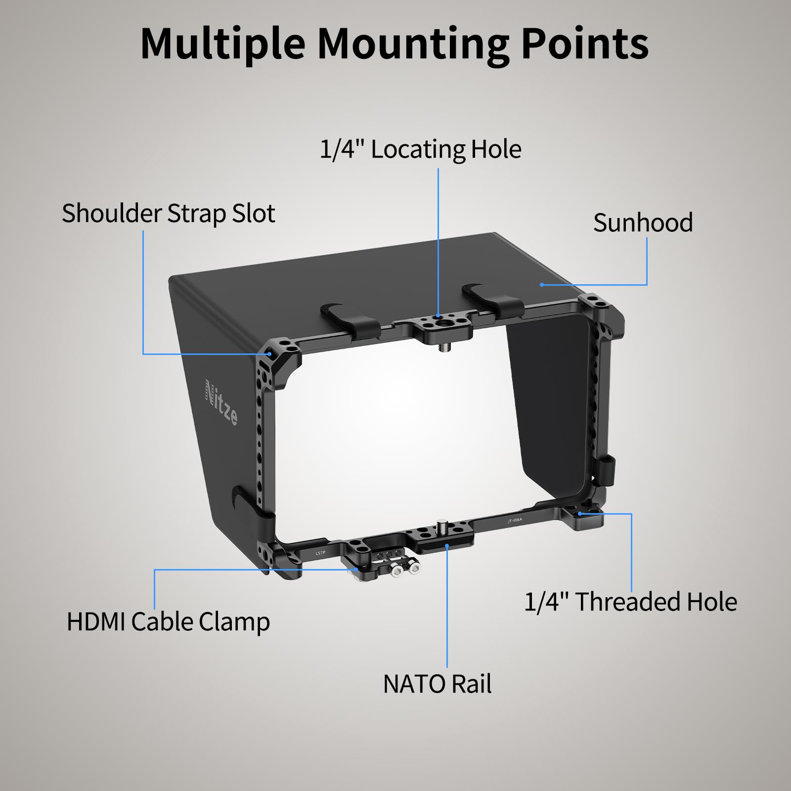 Nitze Kit Cage pour PortKeys LS7P, Cage pour Moniteur avec Pare-Soleil et Pince pour Câble HDMI - JT-I06B