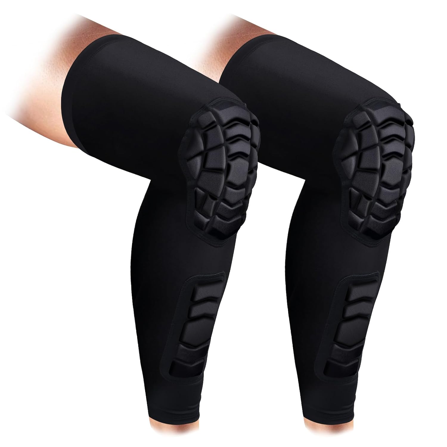 Wrestling Knee Pads Compression Leg Sleeve with Knee Pad and Calf Pad, 1 Pair Knee Sleeve for Football, Basketball, Volleyball(Black_L_2 Pcs) Large Black 2