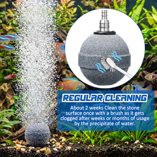 Image of Reginary 20 Pcs Air Stones 2 Inch for Aquariums, Ponds, Hydroponics, Ball Oxygen Bubbler Diffuser Stone Bubble Aerator for Air Pump, Fish Tank, Bucket, and DWC Reservoirs (Grey)