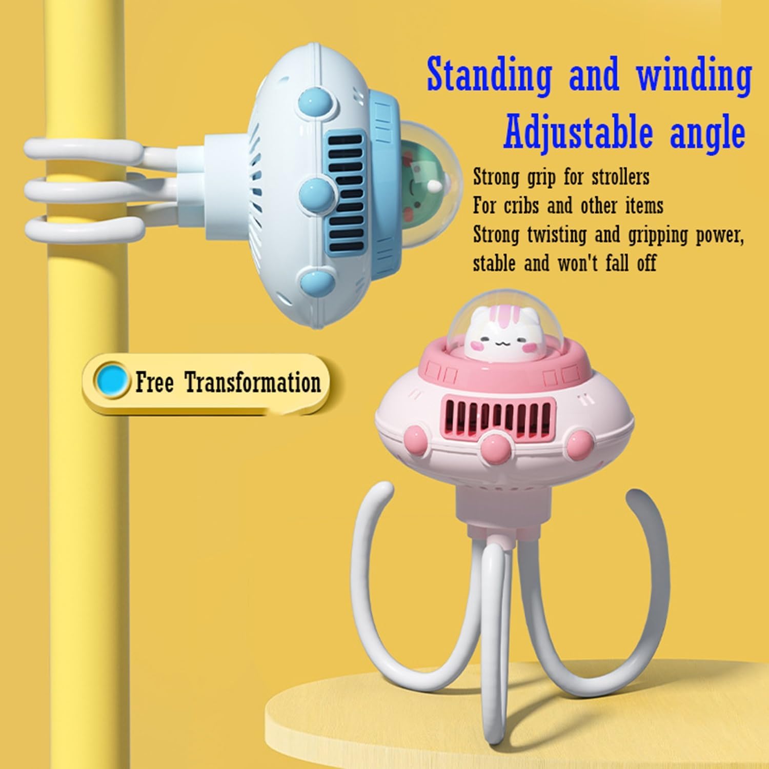 KtEli Mini Portable Stroller Fan, Baby Stroller Fan, 1200mAh Portable Fan, 3 Speeds USB Battery Operated Handheld Desk Fan, Flexible Tripod Clip On Fan for Car Seat Crib Travel(B)