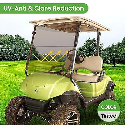 10L0L Tinted Windshield for Yamaha G29/Drive Golf Cart 2007-2016, 4MM Thicken, Foldable and Impact Resistant