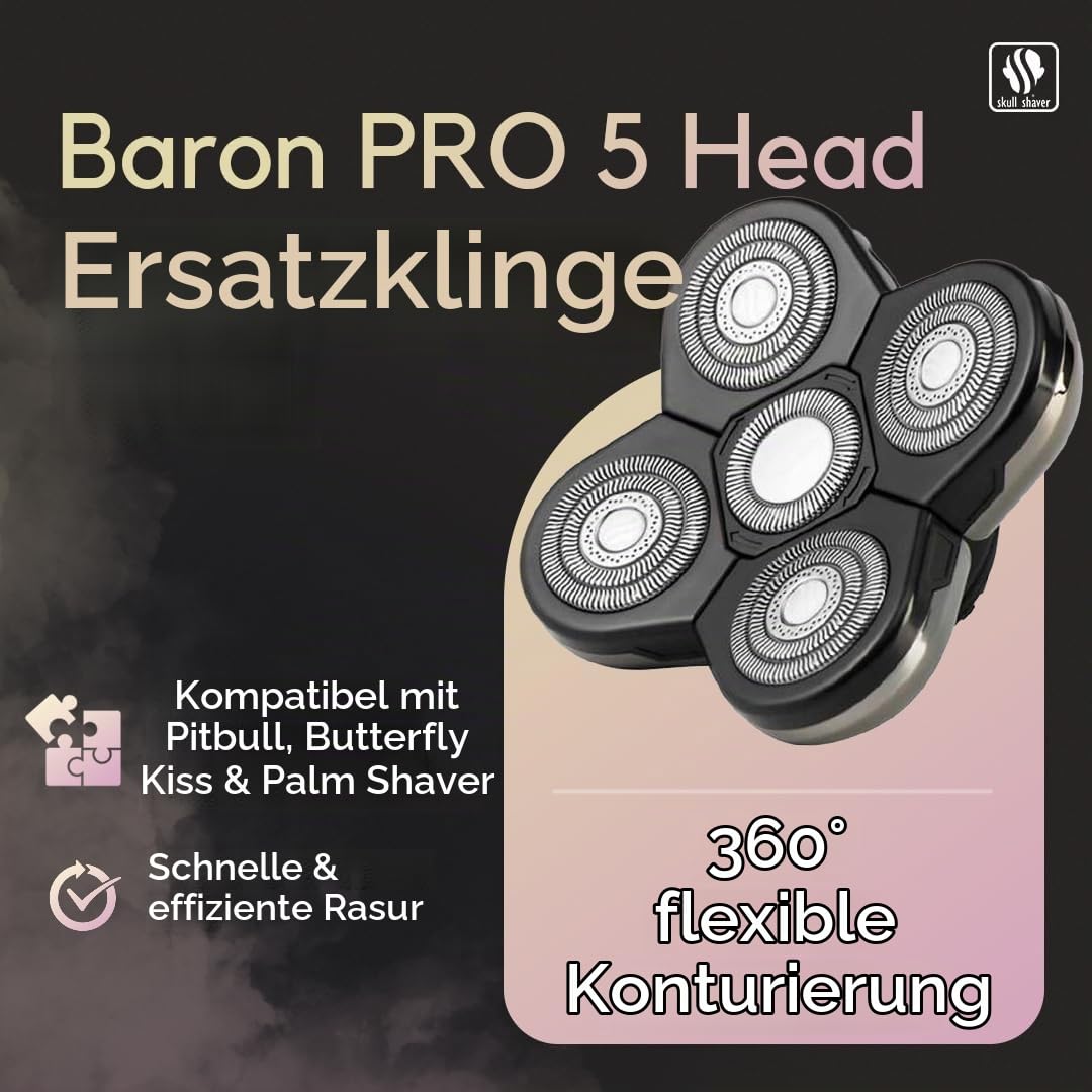 Skull Shaver Baron 5-Kopf-Ersatzklinge - Für Pitbull, Palm & Butterfly Kiss Rasierer - Für empfindliche Haut - Glatte & präzise Rasuren | Für Pitbull, Palm & Butterfly Kiss Rasierer, Für empfindliche Haut, Glatte & präzise Rasuren