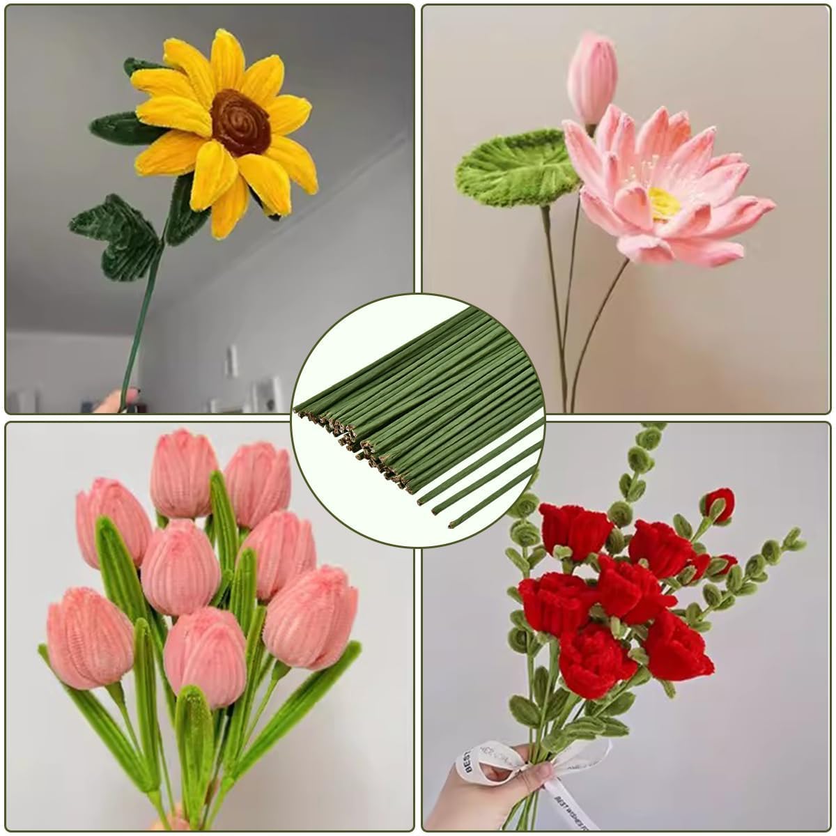 Green Floral Wire Stems - Craft Flowers & Bouquets -5