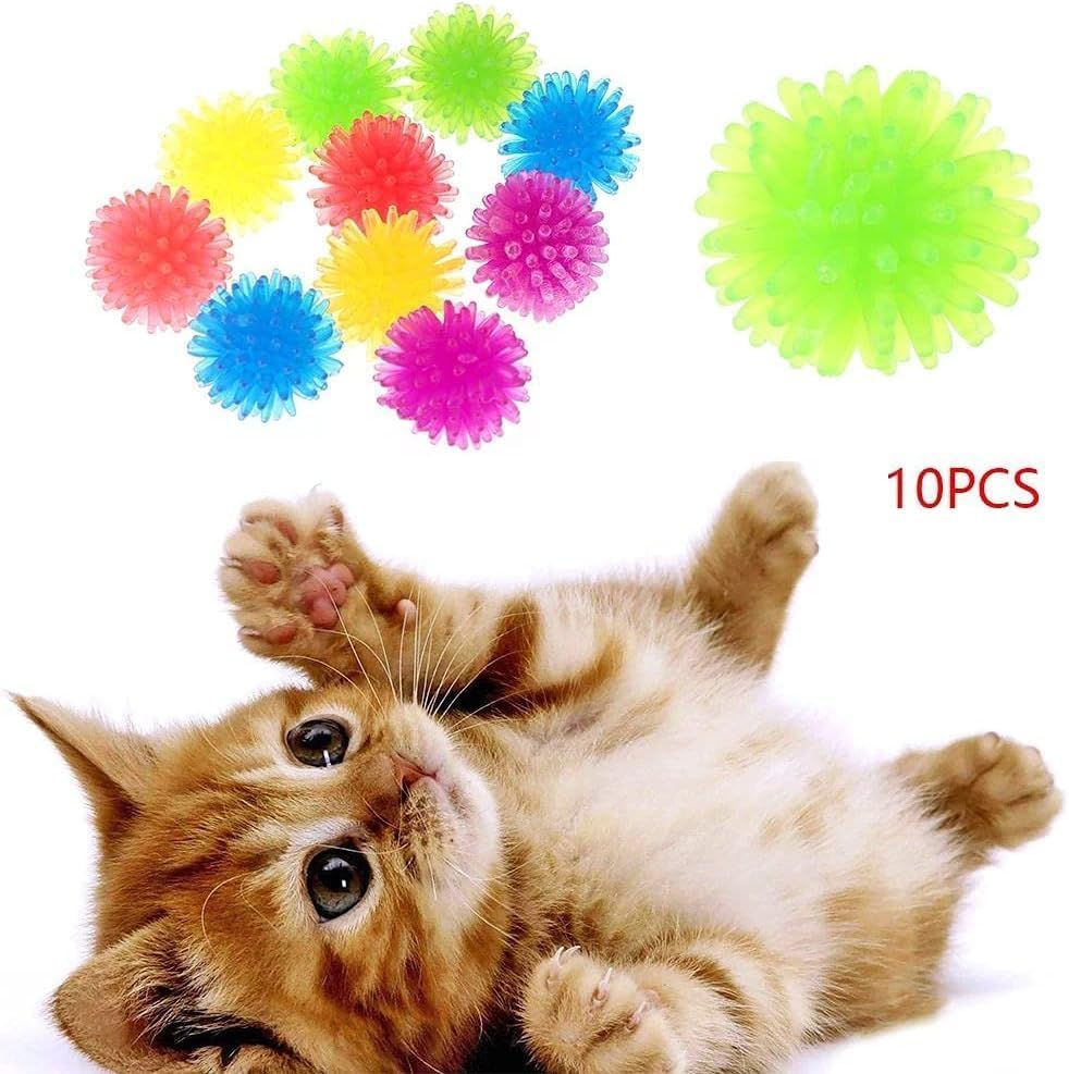10Pcs Colorful Cute Funny Cat Toys Arbutus Ball Stretch Plush Ball Cat Toys Balls Creative Colorful Interactive Soft Spiky Cat Chew at Toy Balls 1
