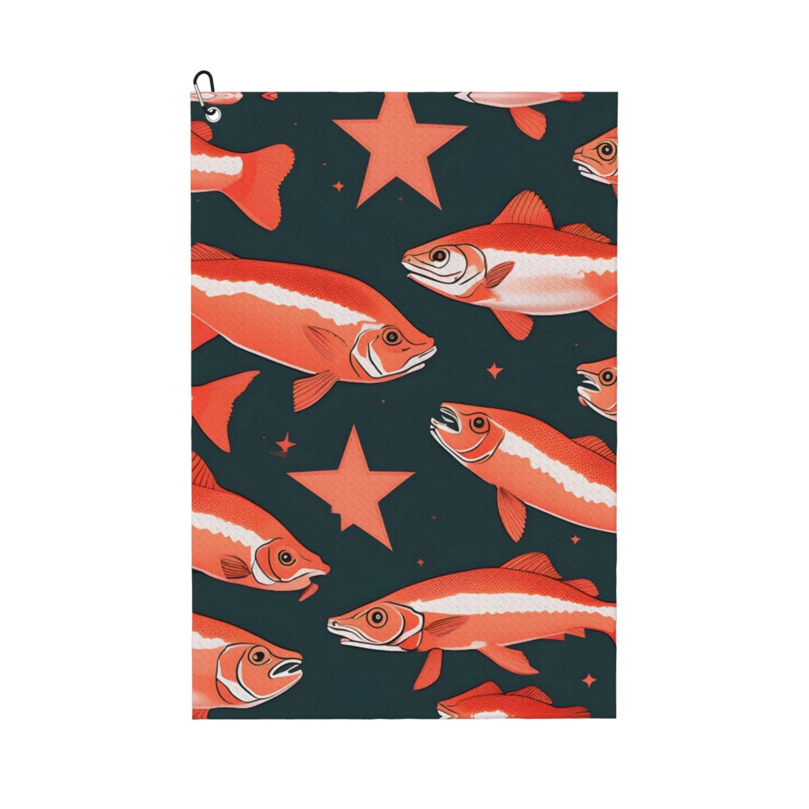 aacxzff Quick-Drying Microfiber Salmon Print Golf Towel with Integrated Carabiner Clip for Unisex 16x24in