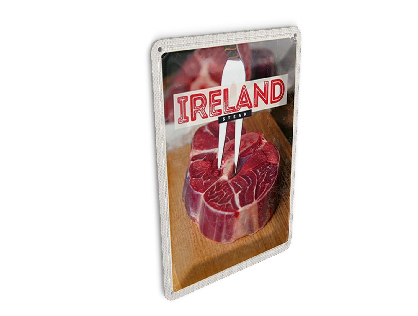 Femer Tin Postcard Travel 10 x 14 cm Ireland Food Red Steak Meat Sign