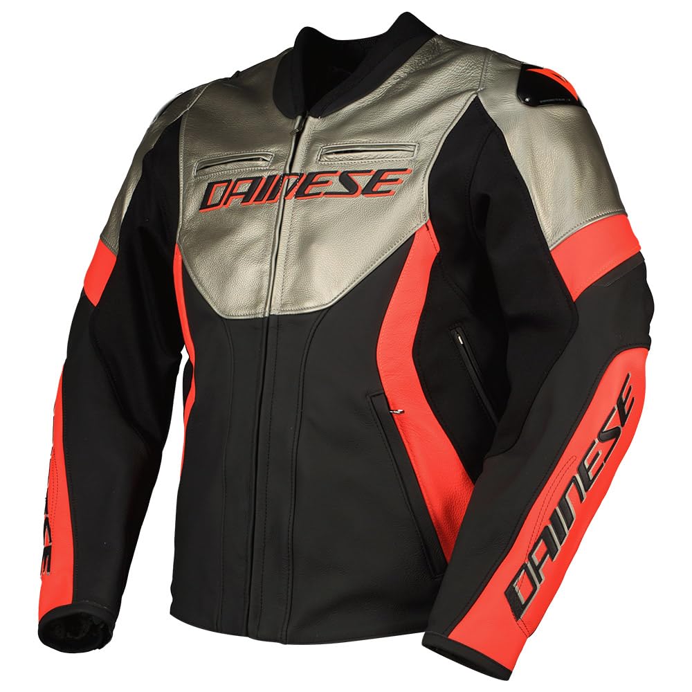 Dainese Racing 5 Skórzana kurtka motocyklowa, czarny/srebrny/czerwony, 46