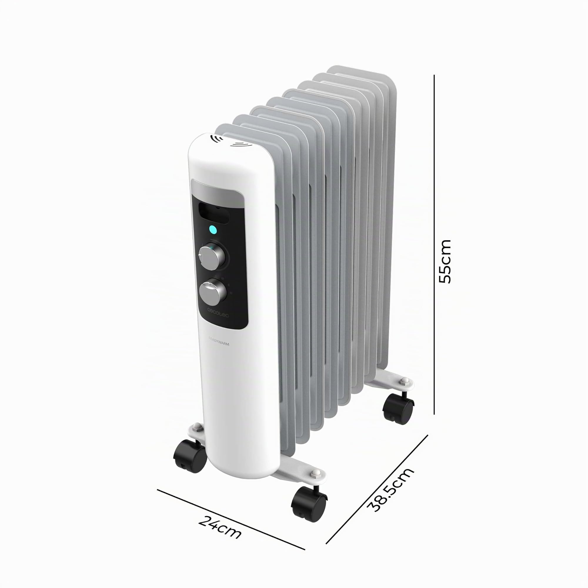 Cecotec Radiatore Ad Olio 9 Moduli Readywarm 950 Space White. 2000W, Riscalda Fino A 20M². Termostato Regolabile, Tecnologia Warmspace, Facile Trasporto Con Easygo. Ideale Per Piccoli Ambienti.