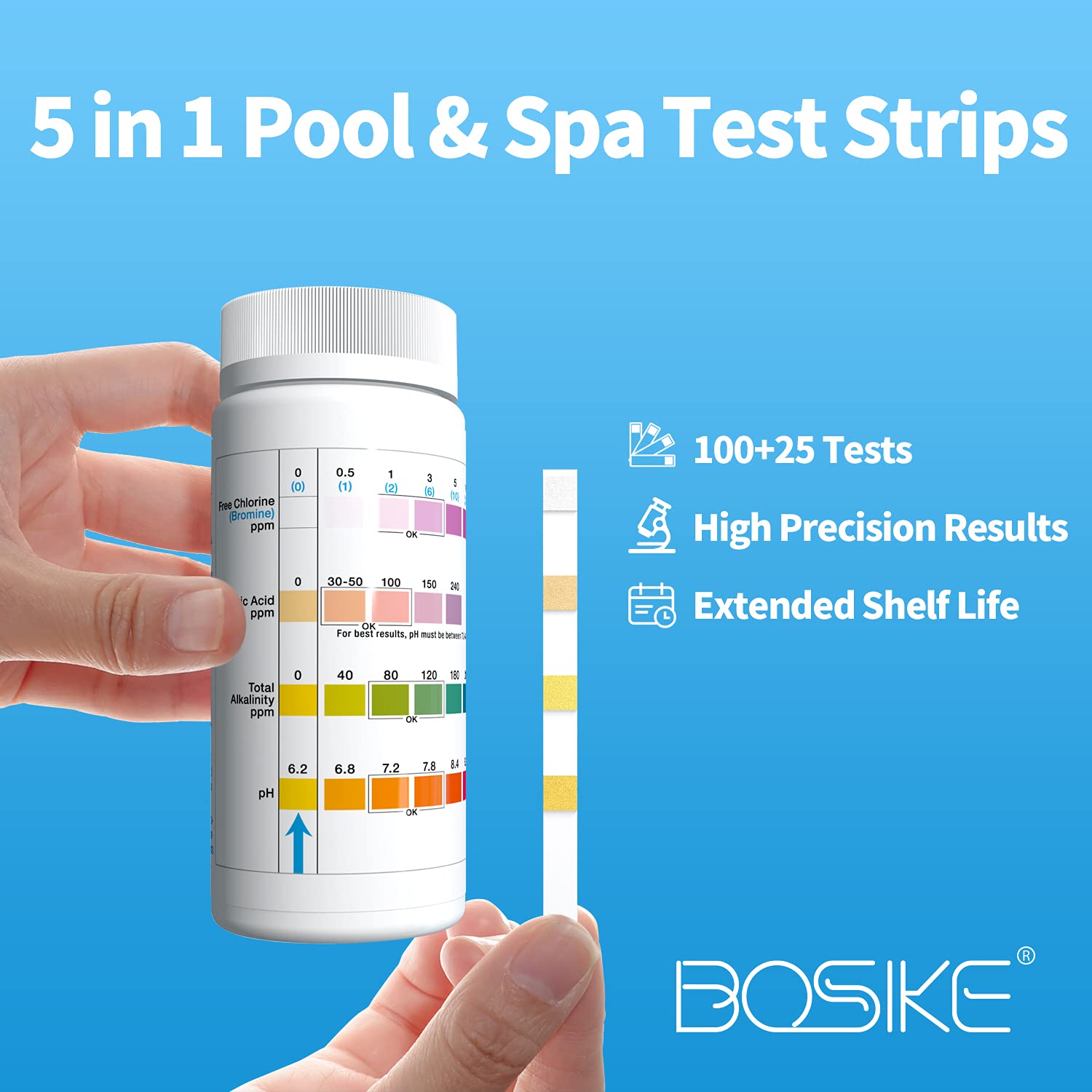 BOSIKE 5 in 1 Water Hot Tub, Swimming Pool & Spa Test Strips Kit 125