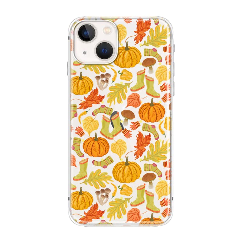 Compatible for iPhone 14 Case, Cute Autumn Pumpkin Pattern with Leaves Style Fun Fall Design Transparent Soft TPU Protective Clear Case 6.1 inch (Autumn Socks)