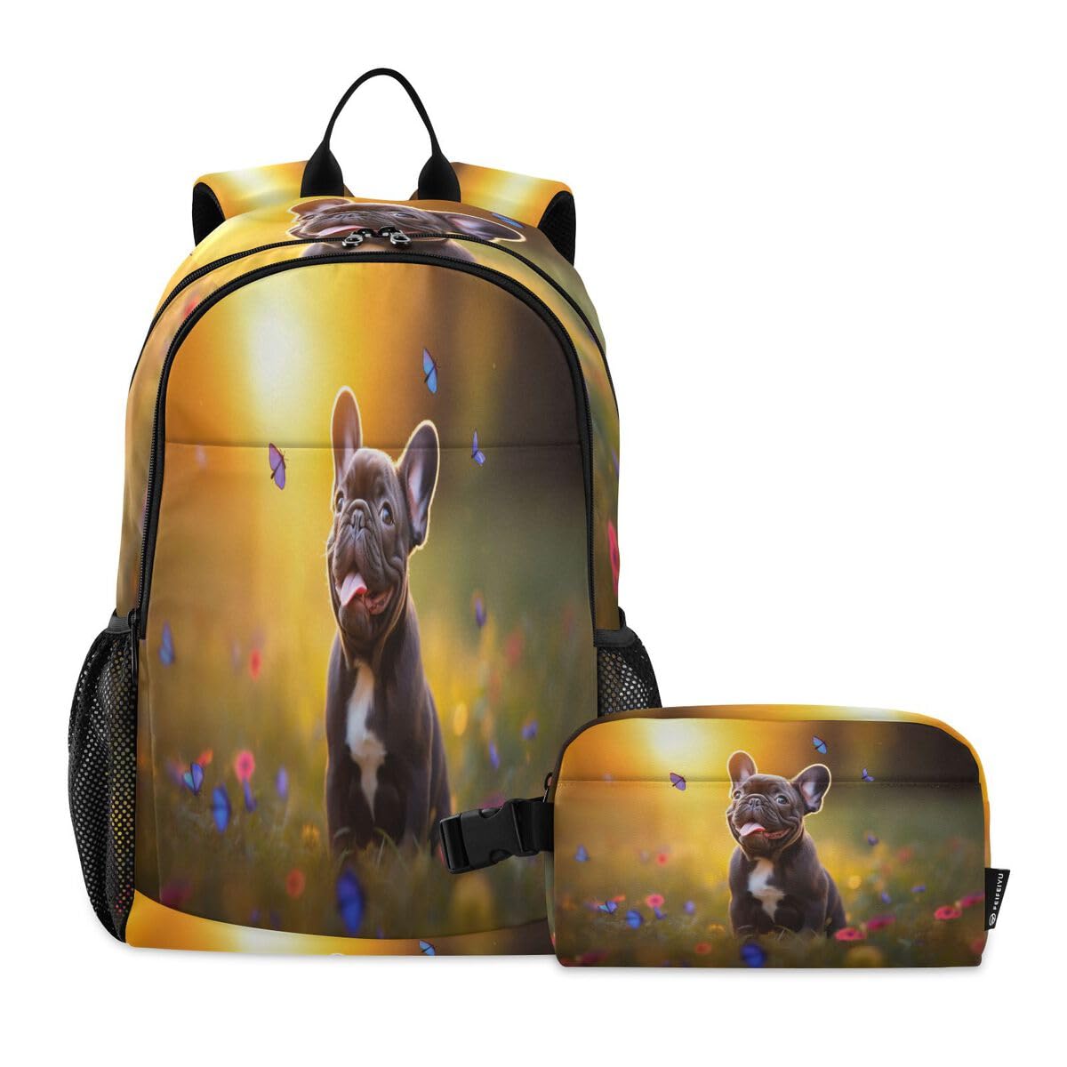 Sac à dos enfant motif carlin et coucher de soleil pour l'école et sorties