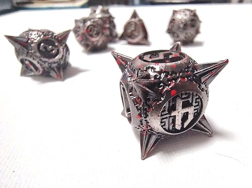 Miniatura 5 de Juego de dados DND de metal juego completo hecho a mano con forma de bocina DND sirve como buscador de caminos para TT RPG bosque