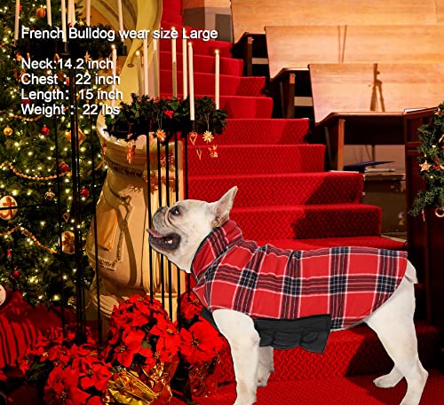 Sychien Dog Plaid Winter Reflective Large Coat,Windproof Waterproof Cold Weather Thunder Anxiety Calming Jacket,Coats For Boy Girl Labrador Dogs,Christmas Red Xxl #TOP4