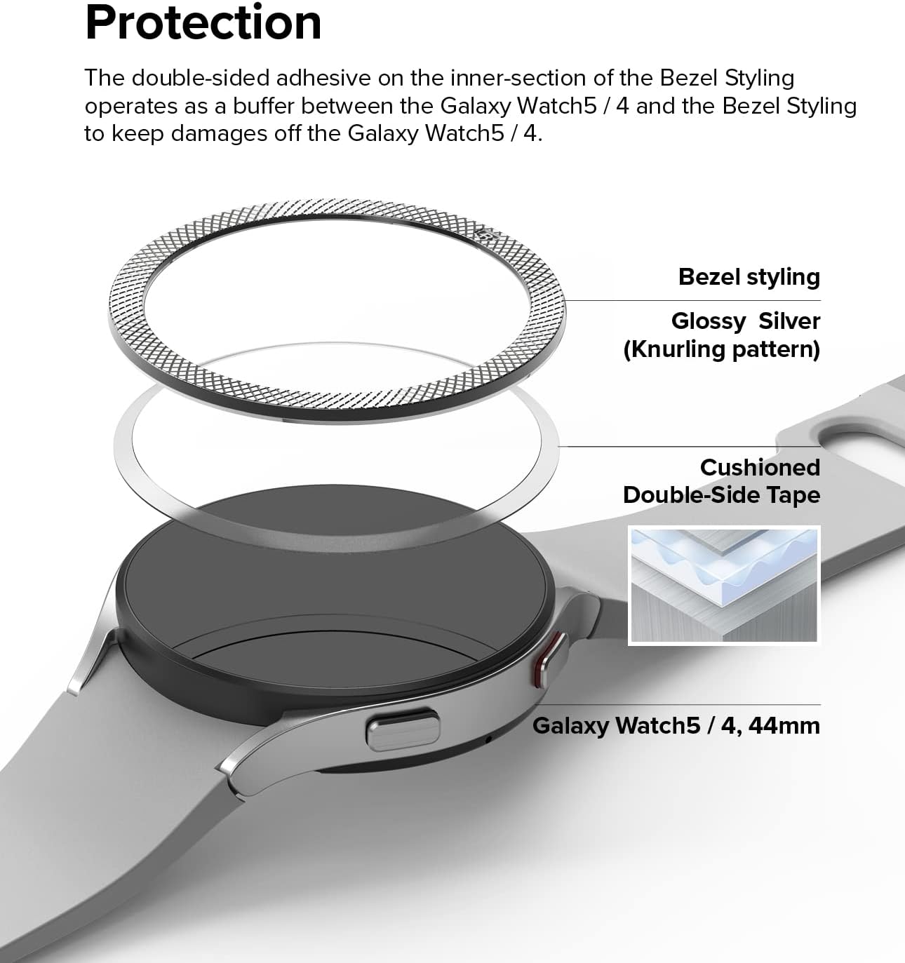 Ringke Bezel Styling Compatible with Samsung Galaxy Watch 5 44mm and Galaxy Watch 4 (44mm) Adhesive Frame Ring Cover Anti Scratch Case Accessory