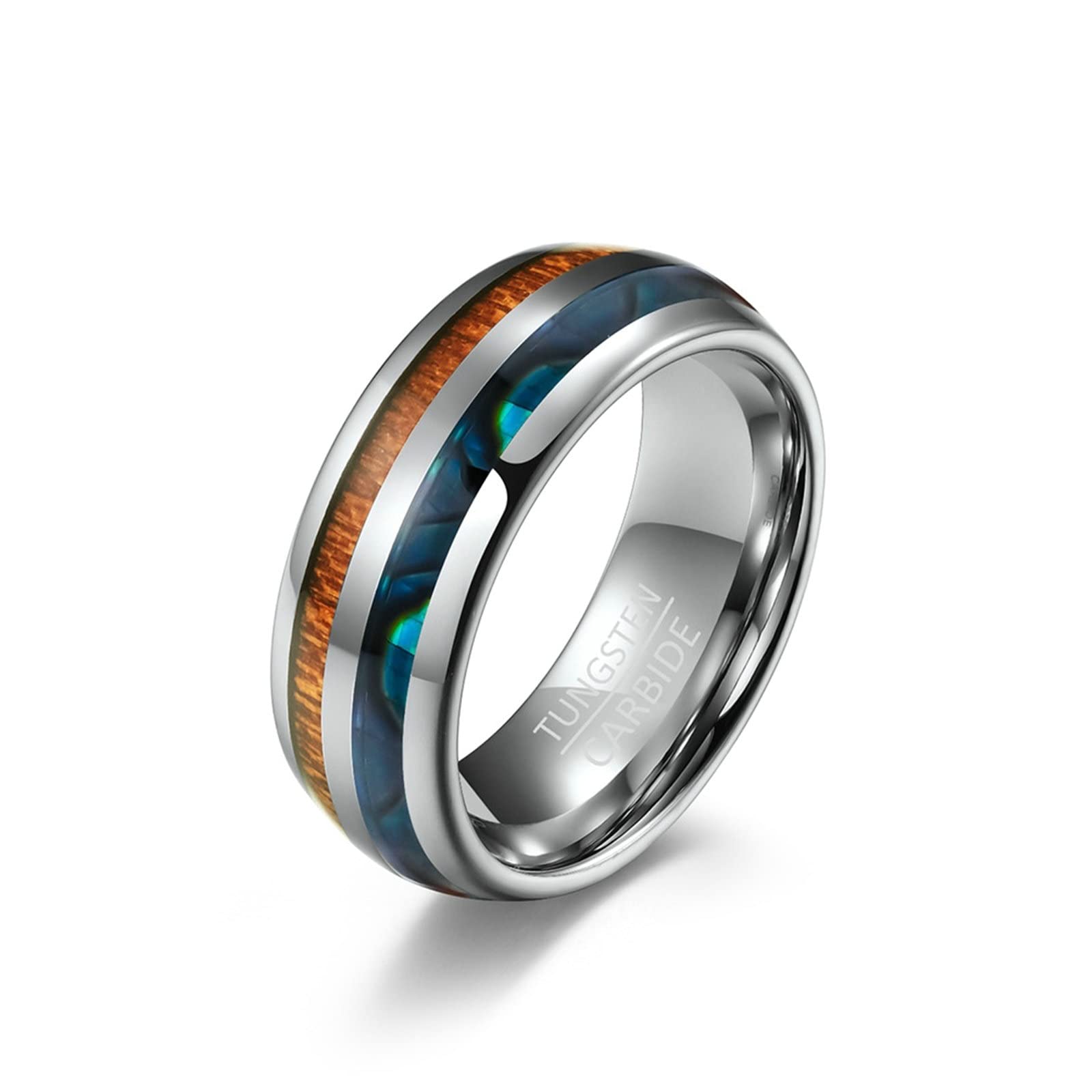 Aeici Anello Coppia Personalizzabile, Anello Uomo Uomo Argento Tungsteno 8mm Anello in Argento intarsio Legno e Conchiglia Donna Misura 15 & Uomo Misura 22