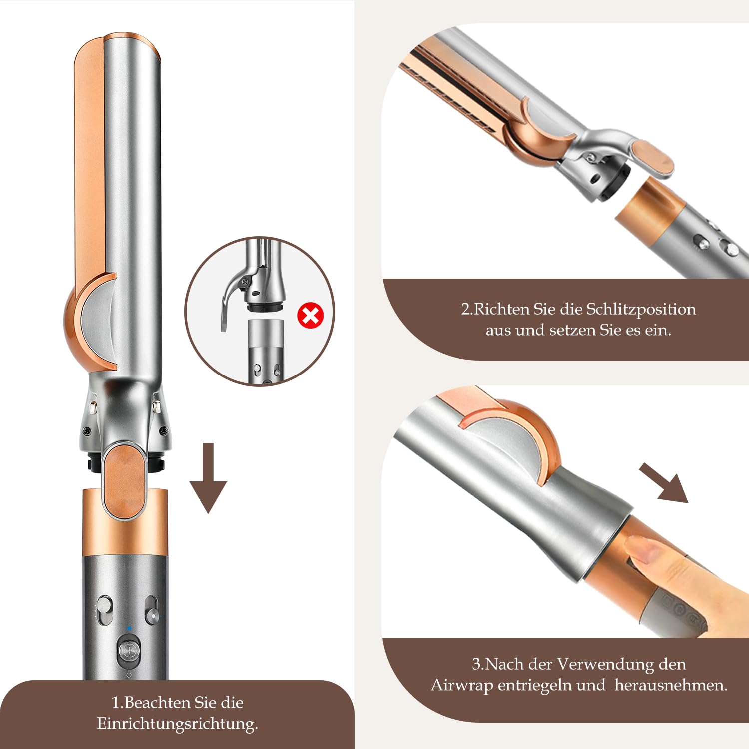 Haarglätter Aufsatz für Dyson Airwrap, Kompatibel mit HS01/HS05/HS08, Airflow Technologie ohne Heizplatten, Gleichzeitiges Trocknen und Glätten mit Luftstrom, Reduziert Hitzeschäden, Kupfer