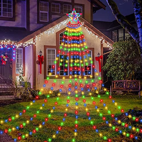 Guirlandes Lumineuses pour Sapin de Noël avec étoiles,3.5m x 9 Rideaux avec étoiles,350 LED guirlandes Lumineuses de Noël extérieures, 8 Modes guirlandes Lumineuses Cover