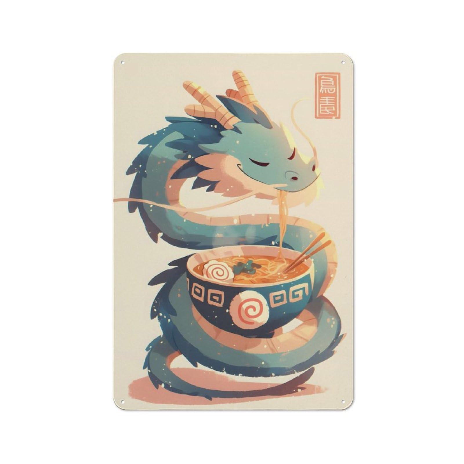 Dragon Eating Ramen Smart Metal Wall Decor 30x20cm, Office Metal Sign for Office, Study, Studio Or Hallway