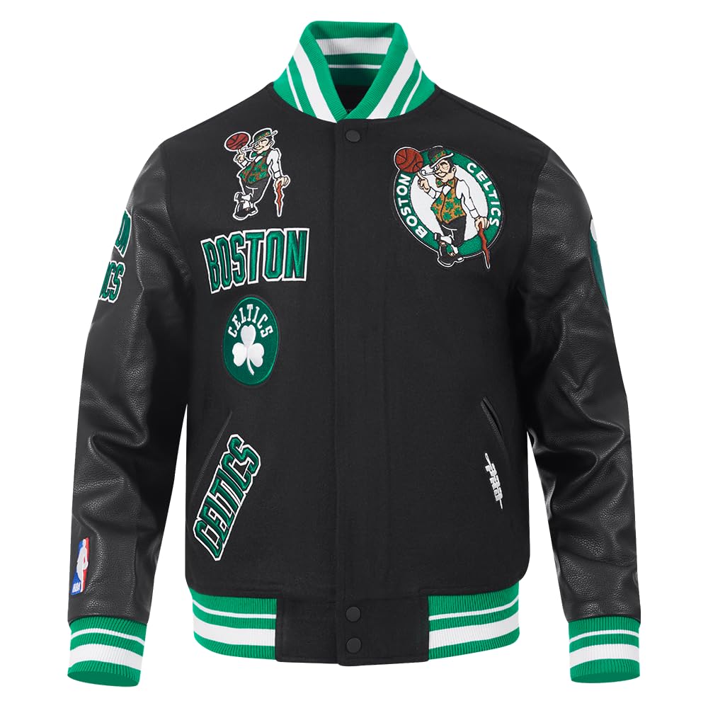 Pro Standard Mens NBA Boston Celtics Retro Classics Varsity Jacket Black/Kelly Green 2XL