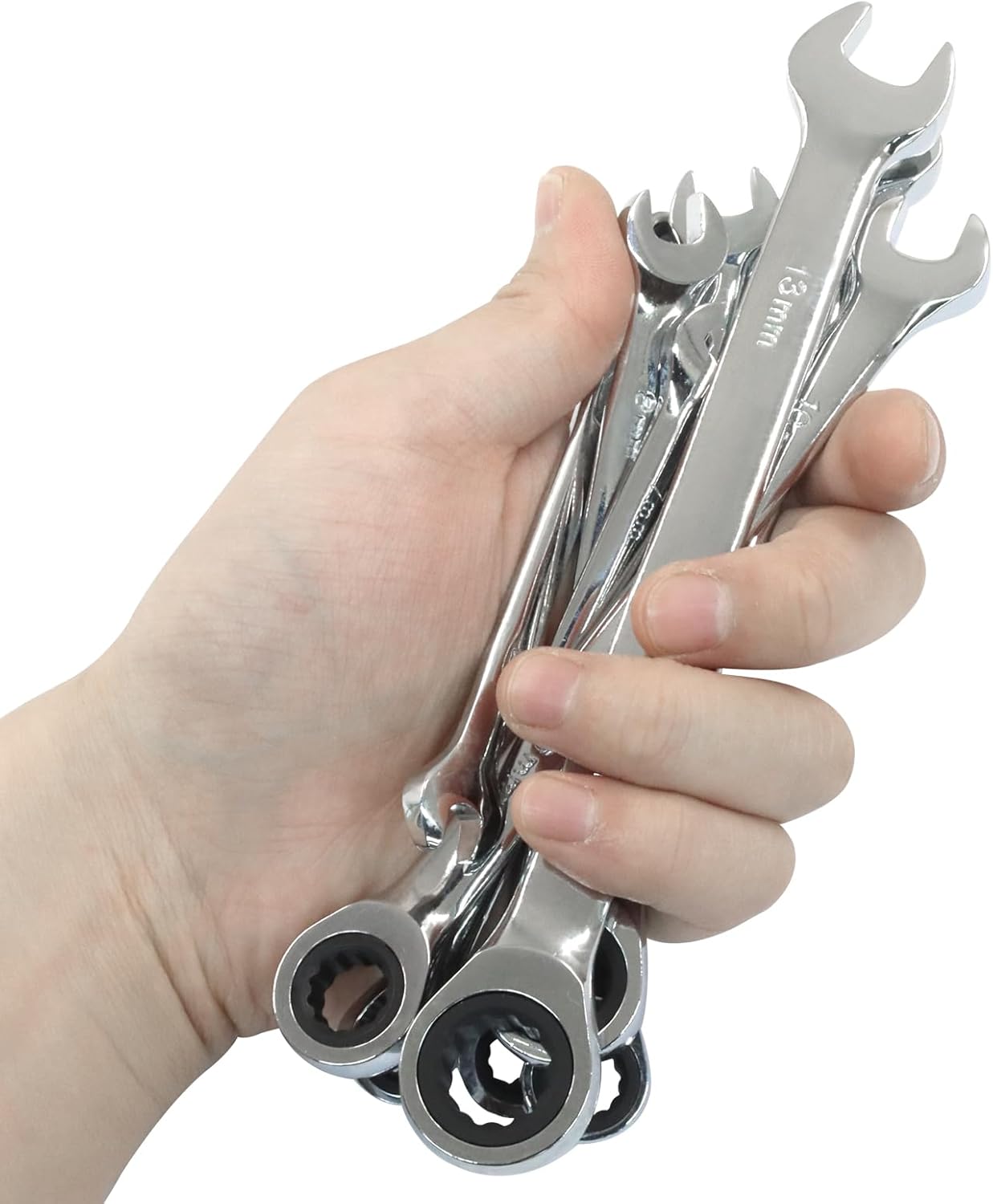 7 PCS Metric Ratchet Wrenches Set 6mm 7mm 8mm 9mm 10mm 11mm 13mm, Ratcheting Combination Wrench for Projects Metric Tight Spaces