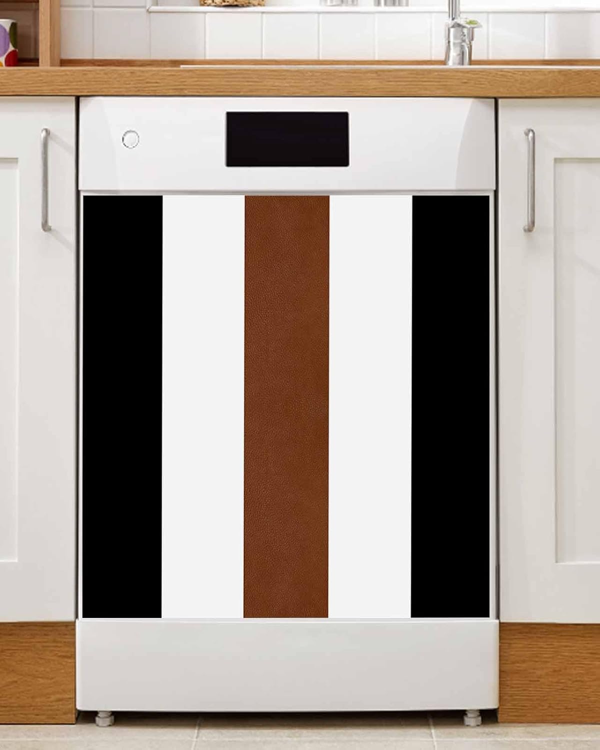 Dishwasher Magnetic Cover, Boho Black Brown and White Striped Tribal Farmhouse Style Magnet Dishwasher Door Cover Refrigerator Decal Panel Kitchen Appliances Decor Stickers, Easy Clean, 23" Wx26 H