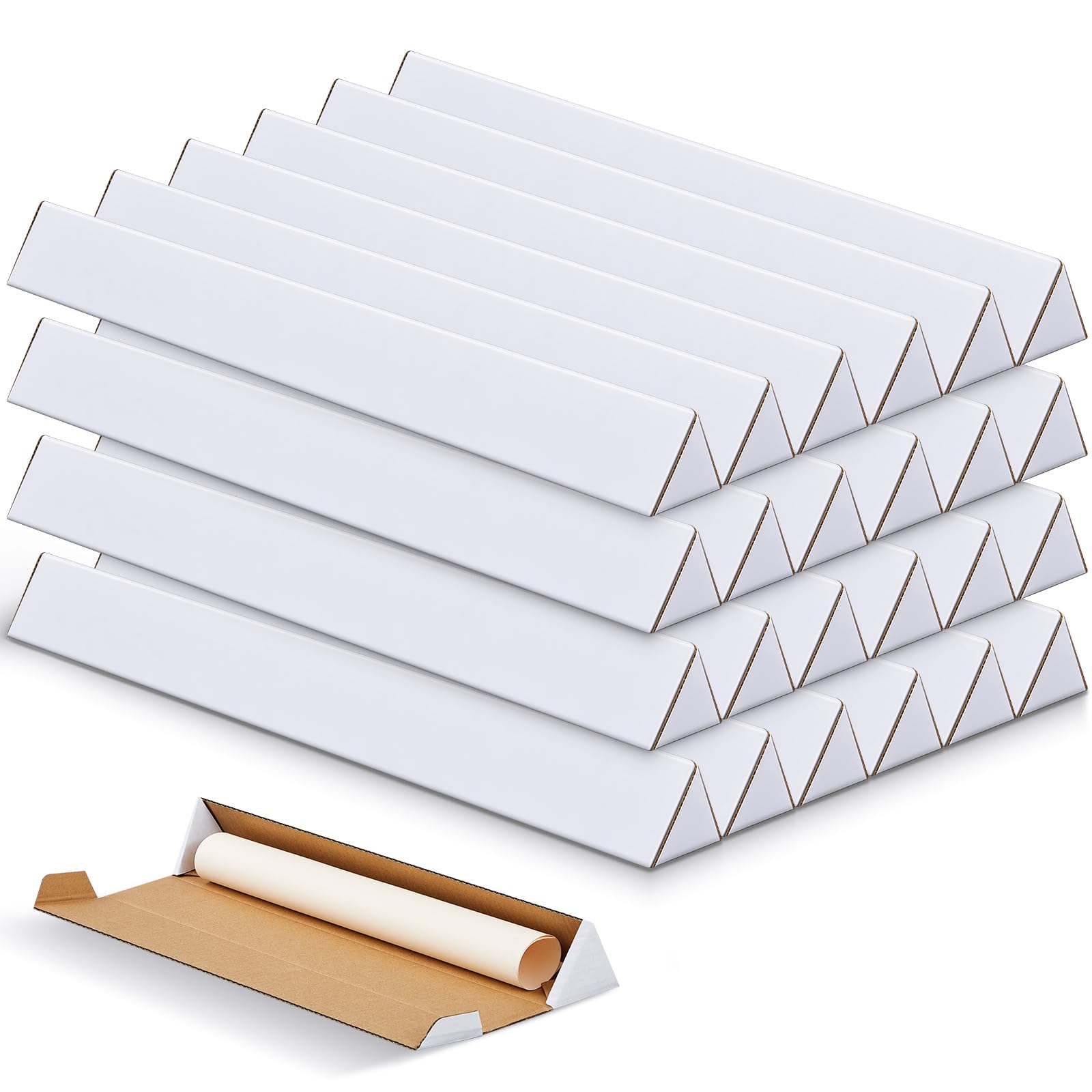 Tatuo 50 Pcs Triangle Mailing Shipping Tubes 24.25" L x 2" w x 2" h Oyster White Corrugated Cardboard Box Poster Tube for Protecting, Shipping, Mailing and Storage of Artwork, Crafts, Long Art Holder