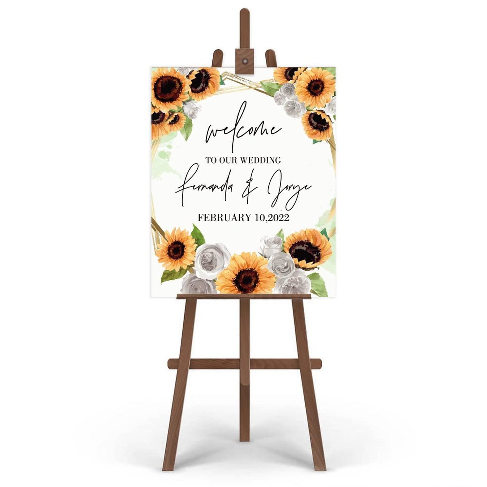 Słoneczniki i róże ślub znak powitalny spersonalizowany znak ceremonii ślubnej dostosowany do Twoich imion i dat próba kolacja tablica powitalna dla gości 45 cm x 61 cm