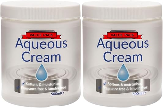 Aqueous Cream 500ml x 2   Fragrance Free & Lanolin Free Moisturising Cream for Dry & Sensitive Skin   Lightweight Non Greasy Emollient Lotion for Face, Hands & Body