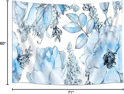 Miniatura 9 de SAOLUIS Tapiz floral, tapiz de flores azules, tapiz estético floral de acuarela, tapiz floral de poliéster, para colgar en la pared para dormitorio,