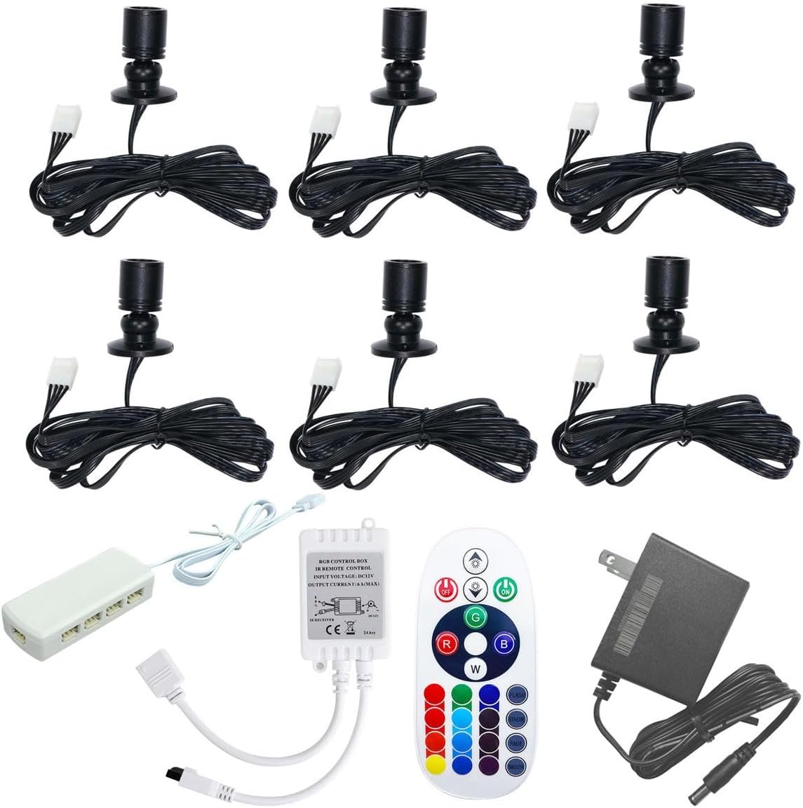 Multi-Color Mini Spotlights Set,DC12V,1.5 W,Includes All Attachments, Instant On(Pack 6)
