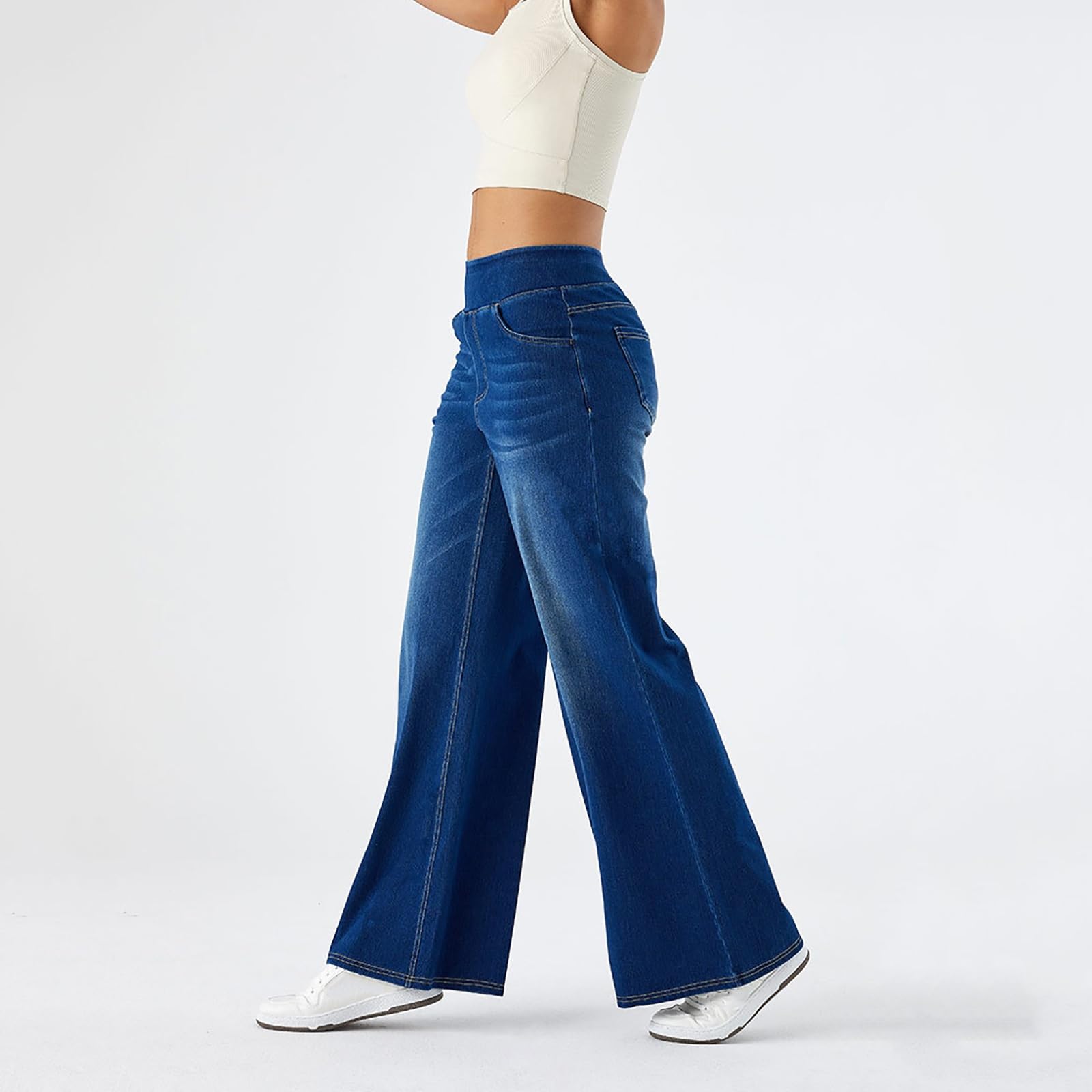 Spodnie Baggy Jeansy Damskie z Szerokimi Nogawkami I Elastycznym Pasem Jeansy Ze Stretchem z Wysokim Stanem Spodnie Damskie Spodnie Casualowe Spodnie Damskie Streetwear Szerokie Nogawki