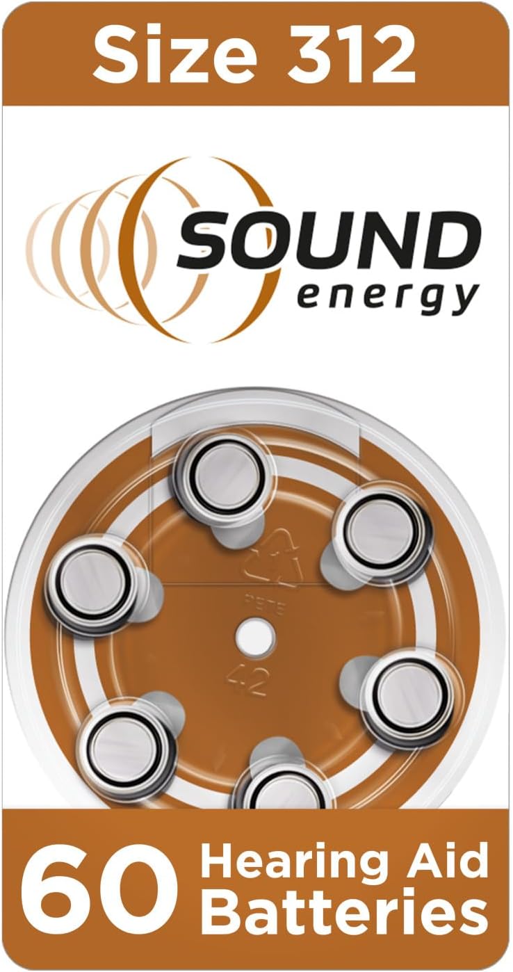 Energizer Sound Energy Hearing Aid Batteries Size 312 (60 Pack) Zinc Air