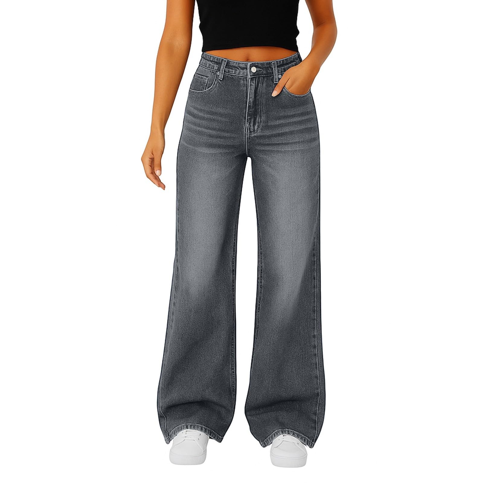 Slakkenreis Woman Wide Leg Jeans High Waisted Baggy Jeans Boyfriend Jean Elastic Waist Stretchy Jean Straight Leg Denim Pants