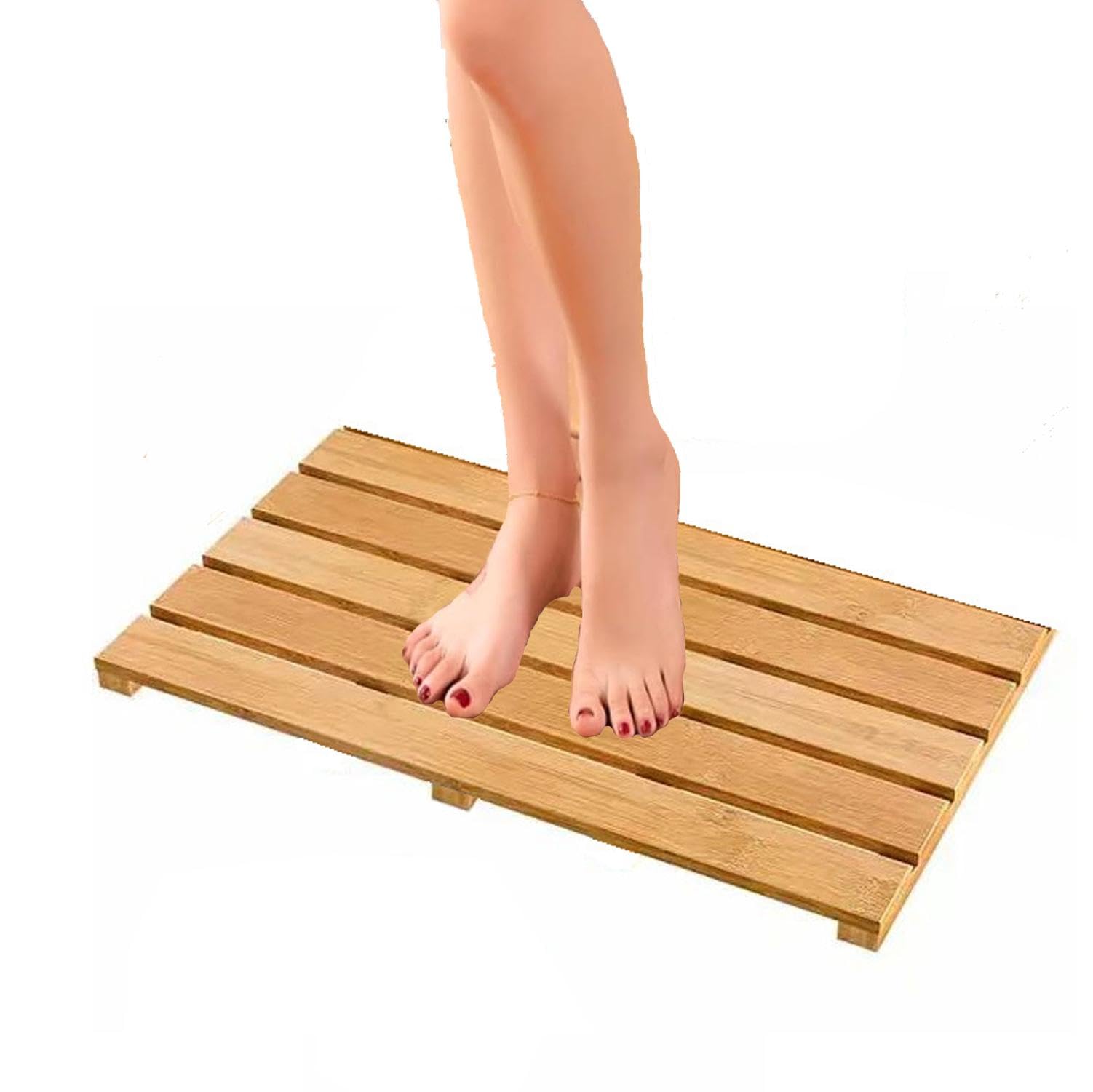 Tapis de bain en bois étanche avec pieds antidérapants