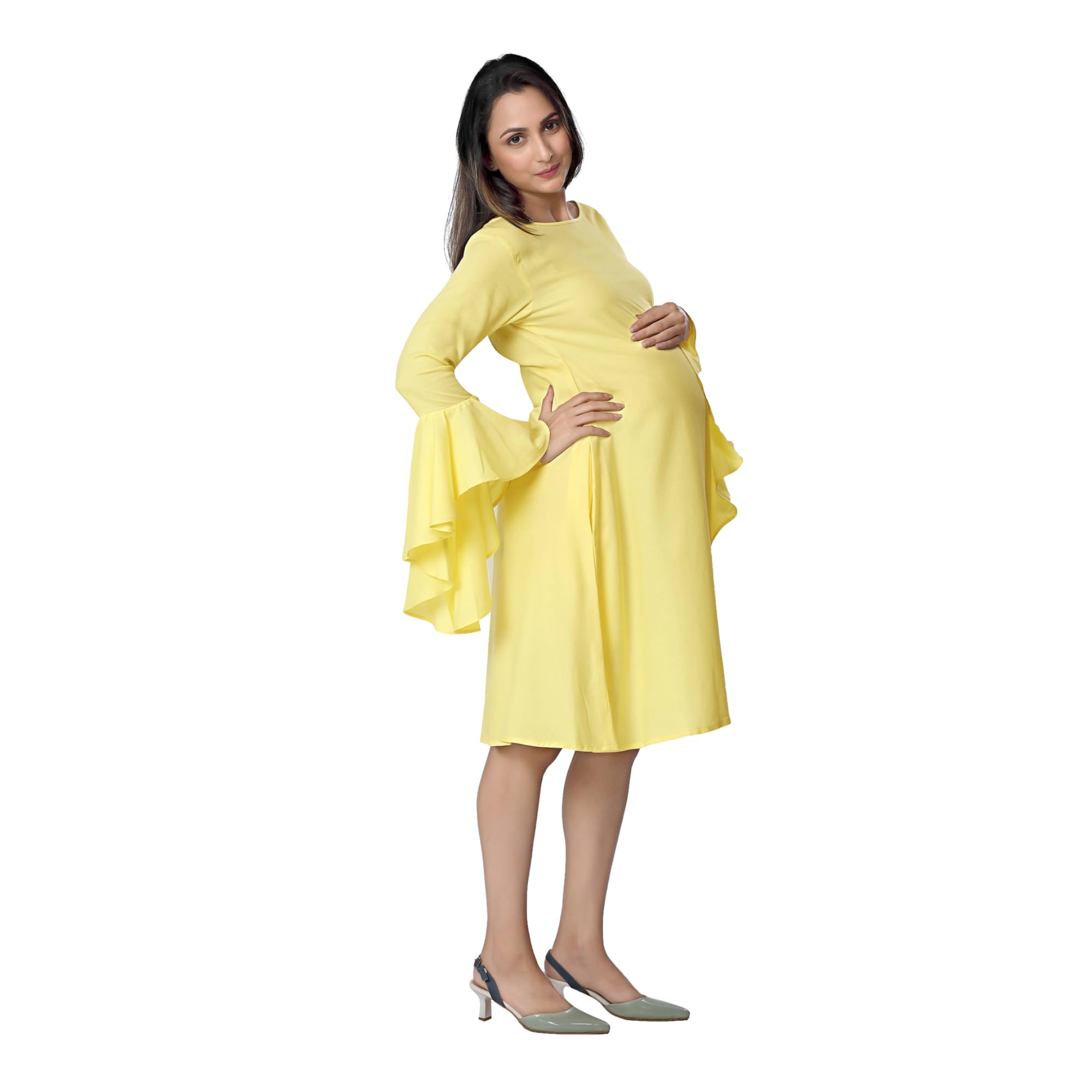 Yellow Rayon Elegant Maternity Dress-picture-32