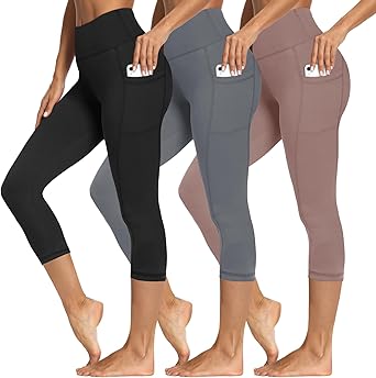 3 Packs Leggings with Pockets for Women, Soft High Waisted Tummy Control Workout Yoga Pants