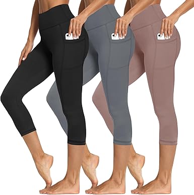 3 Packs Leggings with Pockets for Women, Soft High Waisted Tummy Control Workout Yoga Pants