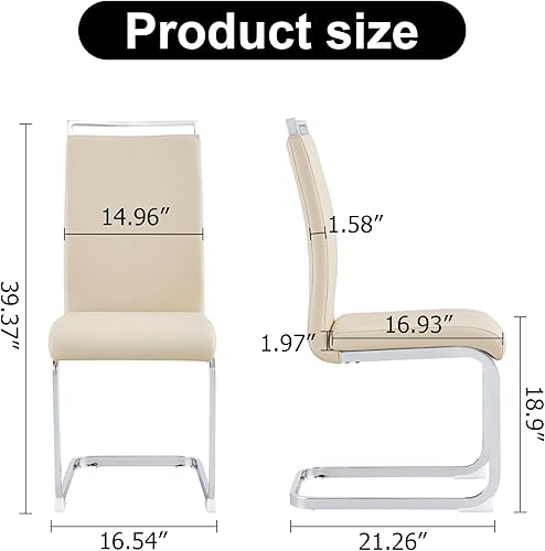 Miniatura 10 de AZmac Juego de 4 sillas de comedor modernas de cuero, sillas de cocina sin brazos, sillas de comedor con asiento acolchado tapizado y patas cromadas