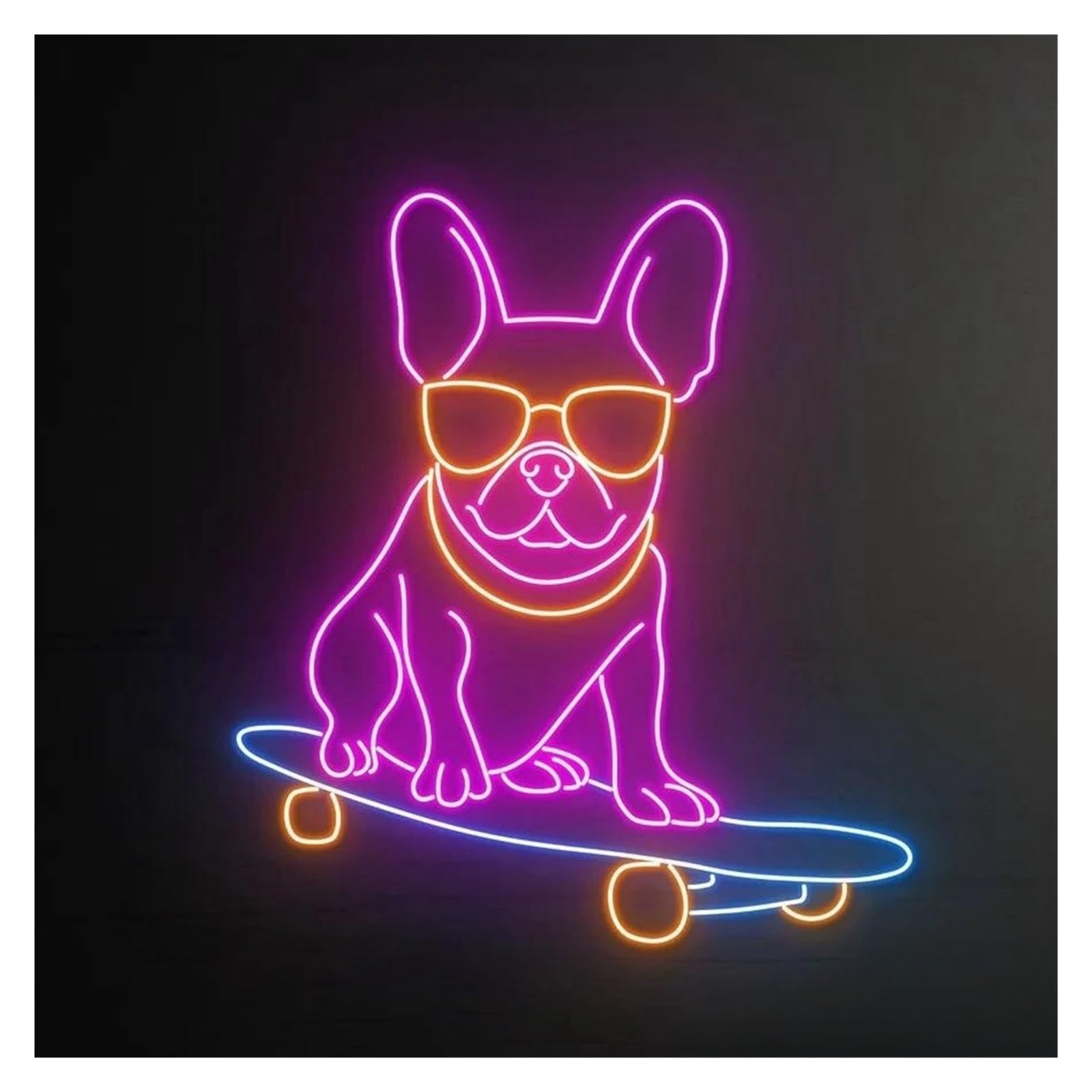 LEMST Signs Lamp French Bulldog Skateboarding Neon Sign Bull Dog Light USB Powered for Skateboard Player Bedroom Home Wall Decor 38cmx25cm