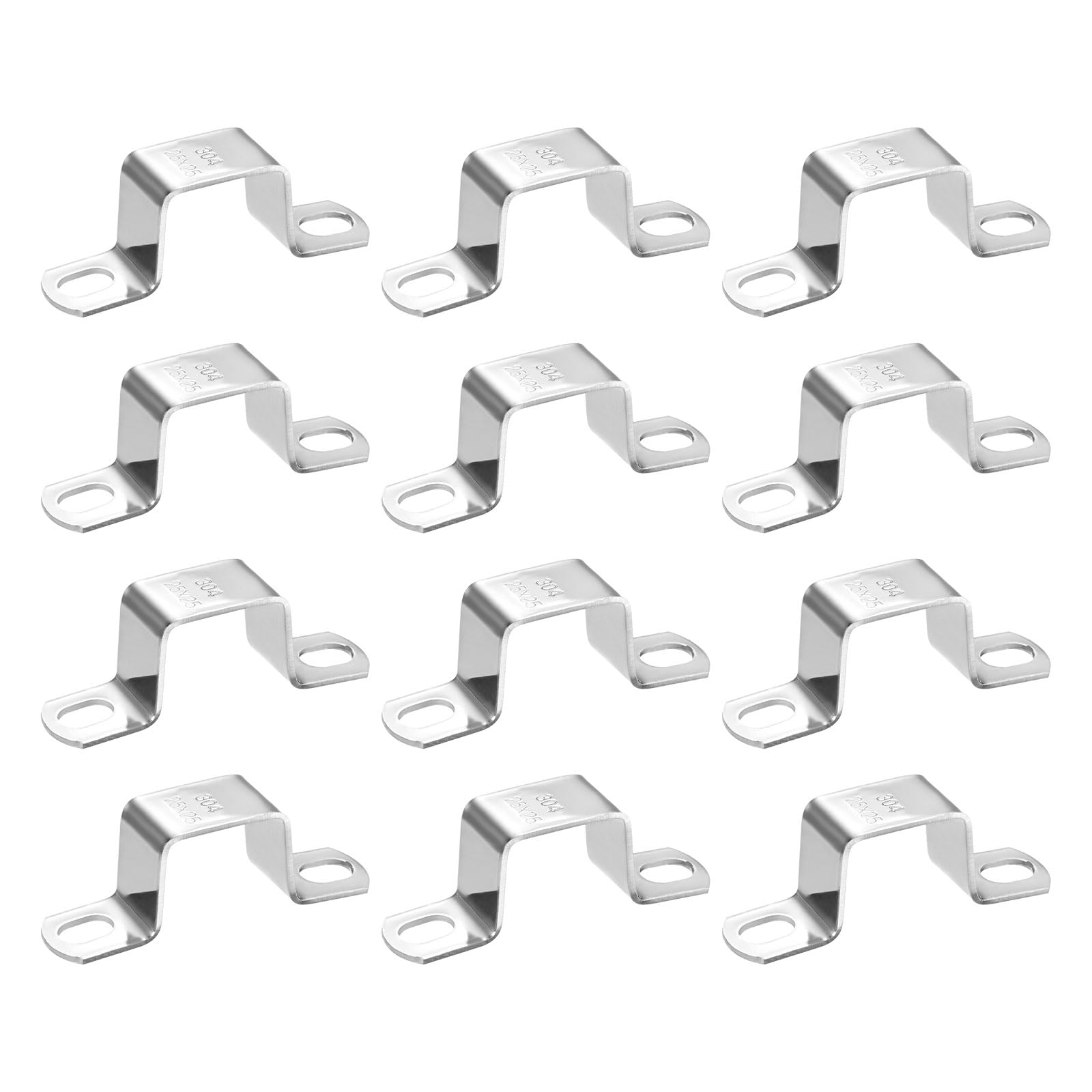 M METERXITY 12-Pack U Shaped Connector Bracket, 25x25mm 304 Stainless Steel Square Pipe Clamp for Door Closed Bar Holder Strut Channel/Fixing Tools/Pipe, Strap Clamp for Rectangular Tube