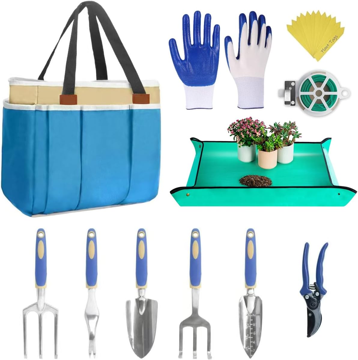 Gardening Tool Set, ABRFC Aluminum Alloy Material – Heavy Duty Gardening Tool Set, with Non-Slip Rubber Grip, Gardening Gifts for Women, Men, Mom, Dad – Durable, Ergonomic Garden Tools Set (Blue)