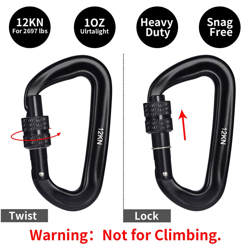 Set Da 8 Moschettoni In Alluminio Nero Con Chiusura A Vite - 69 Mm, Leggeri E Resistenti Per Campeggio, Escursionismo, Amaca, Portachiavi