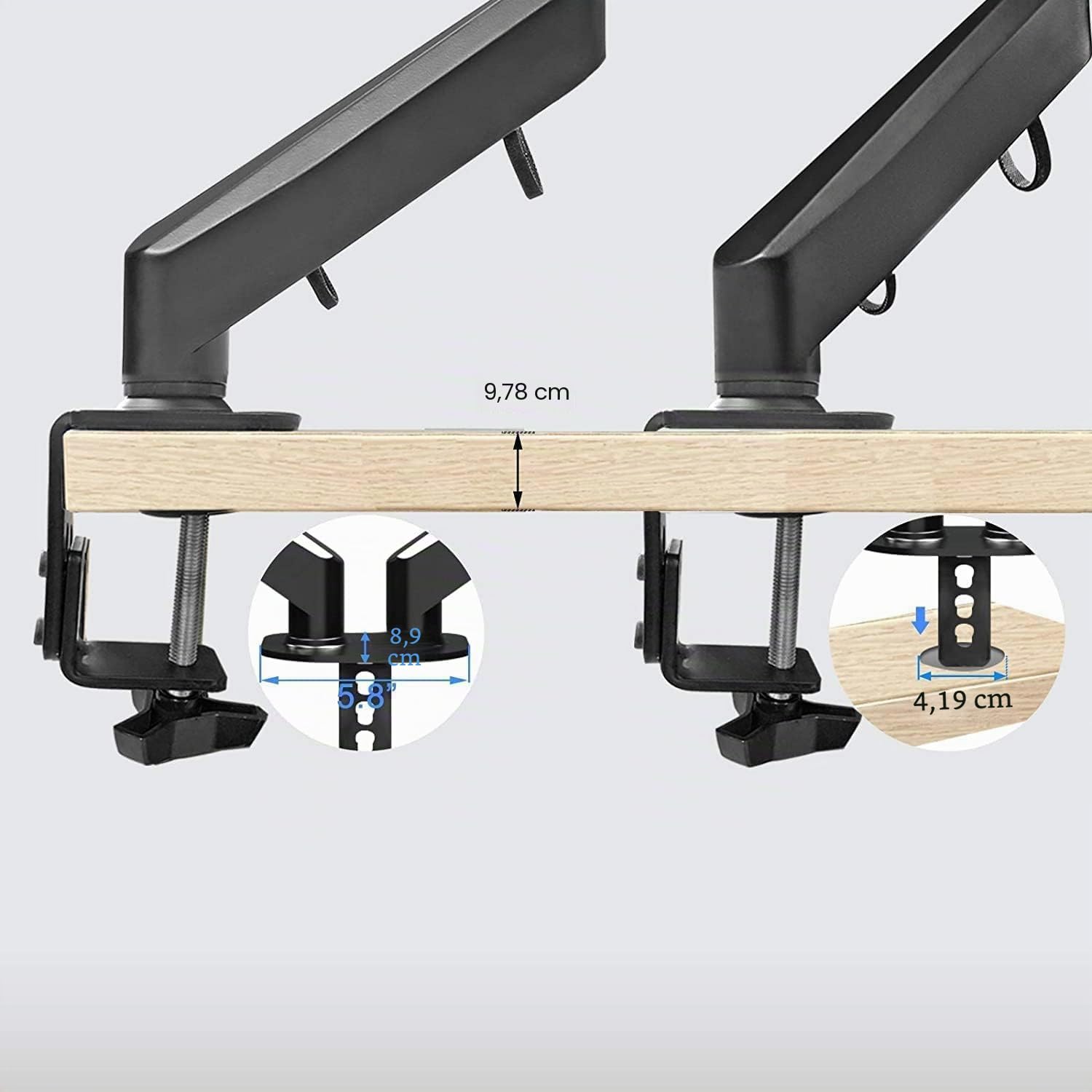 Pholiten Support de Moniteur pour 2 écrans de 17 à 32" - Support de Bureau - VESA 75/100 mm - Hauteur réglable - Inclinable et Rotatif