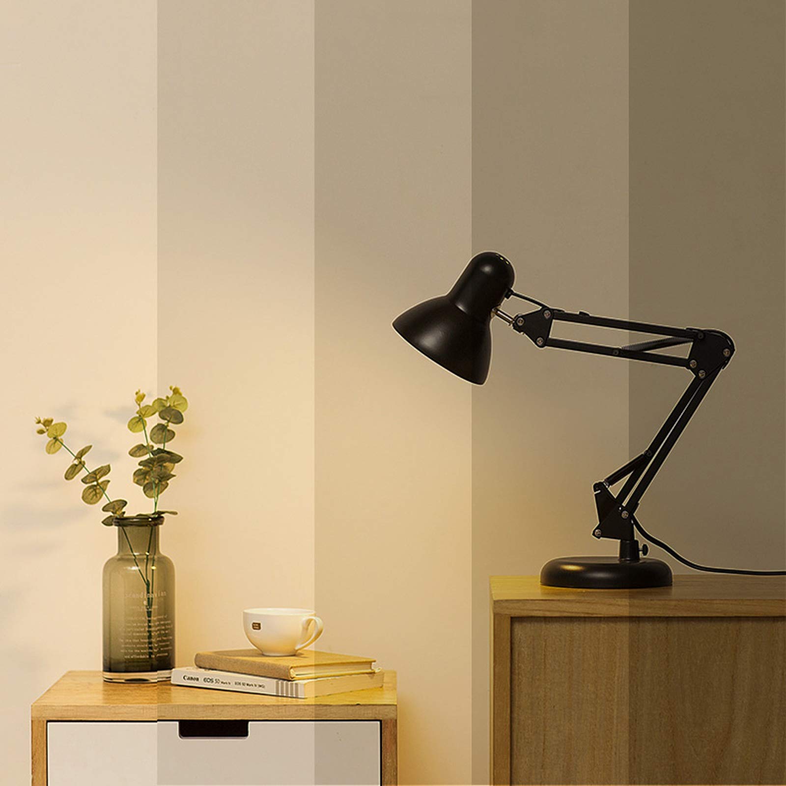 Lampara Escritorio Lámpara de Escritorio LED de Enchufe Lámpara de Oficina Regulable con Escala con 3 Modos de iluminación LED Luz de Lectura con Clip, Interruptor de botón Lampara Mesa